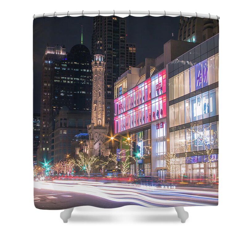 Chicago Shower Curtain featuring the photograph The Magnificent Mile at night #1 by Jay Smith