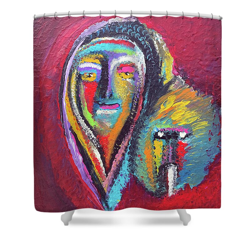 Pop Art Shower Curtain featuring the painting The Maiden and Rose by Jeff Malderez