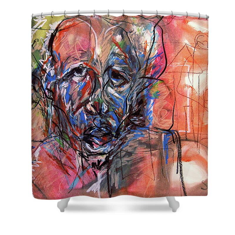 African Art Shower Curtain featuring the painting The Man I See by Winston Saoli 1950-1995