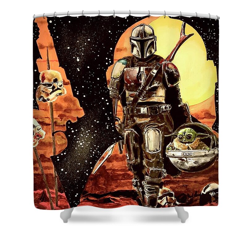 Star Wars Shower Curtain featuring the painting The Mandalorian by Joel Tesch