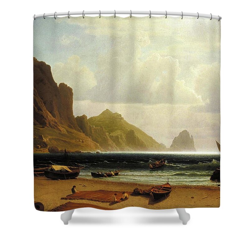 Marina Shower Curtain featuring the painting The Marina Piccola at Capri by Albert Bierstadt