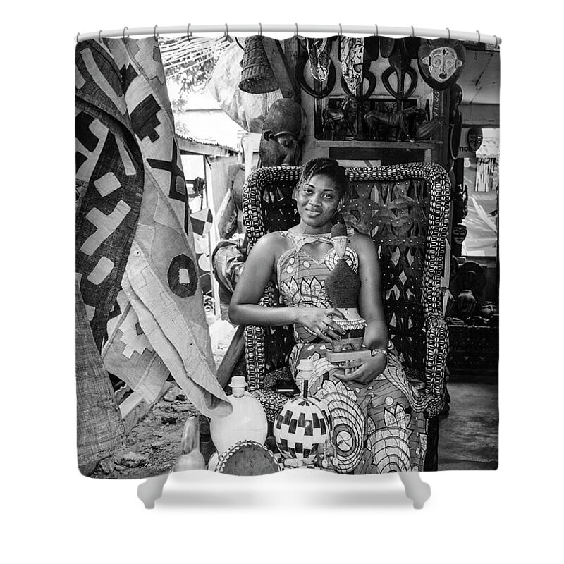 African Shower Curtain featuring the photograph The Market in Africa Black and White by Debra and Dave Vanderlaan