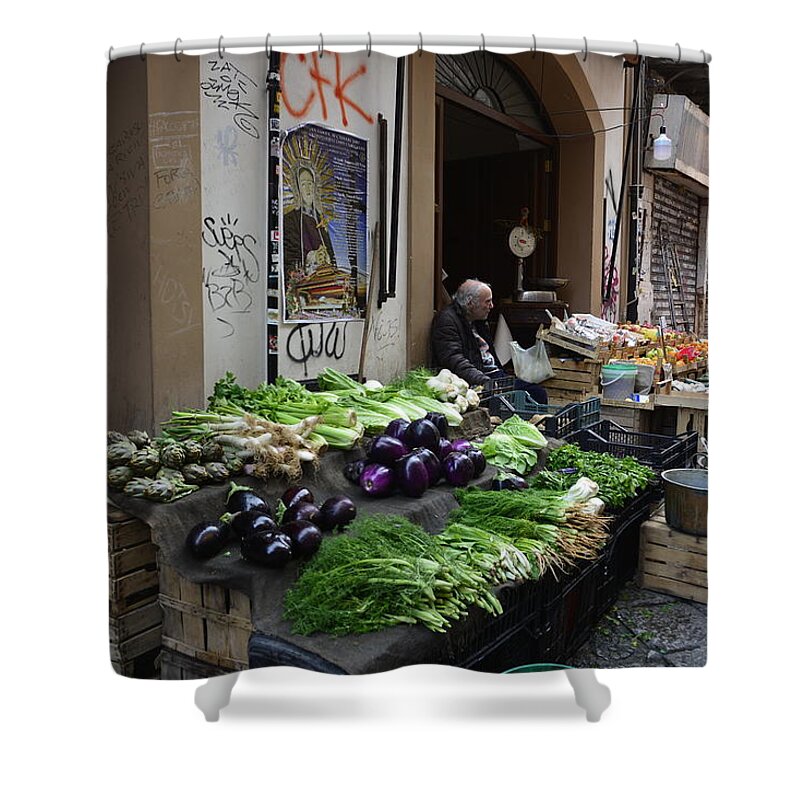 Market Shower Curtain featuring the photograph The Market in Palermo, Sicily by Regina Muscarella