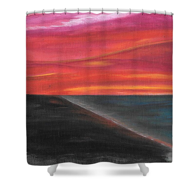 Sky. Sunset Shower Curtain featuring the painting The Meeting by Esoteric Gardens KN