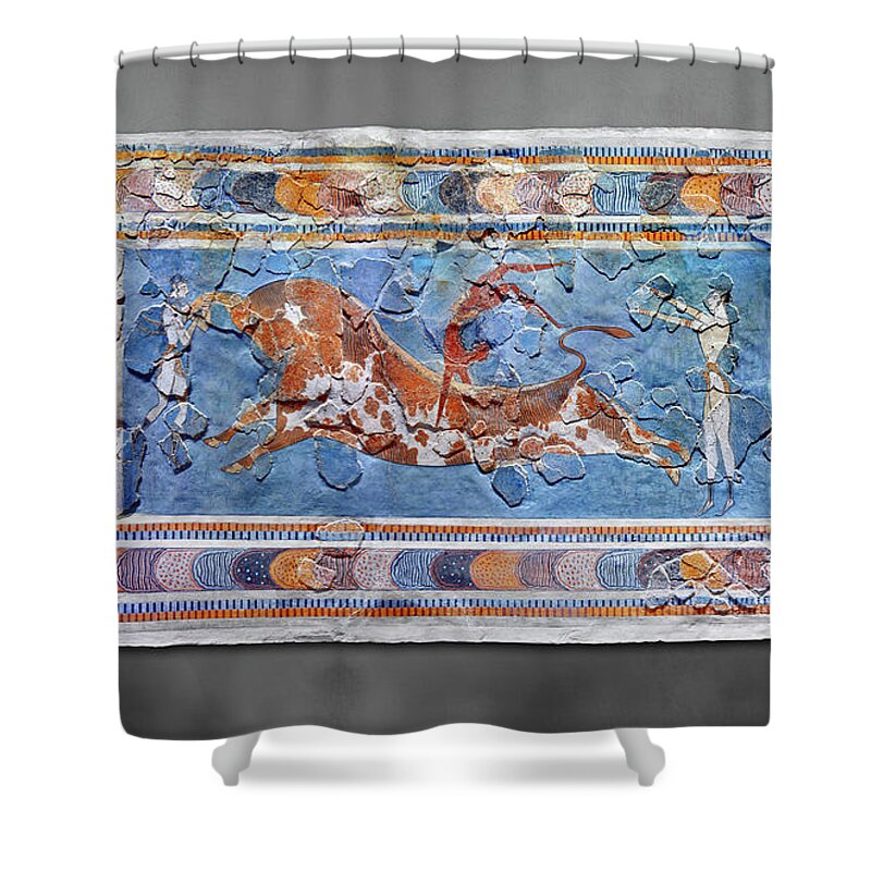 Wall Painting Knossos Shower Curtain featuring the photograph The Minoan Bull leaping fresco - Heraklion Archaeological Museum by Paul E Williams