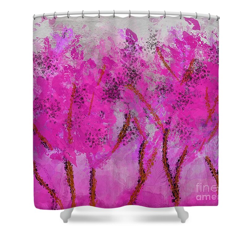 Mysterious Forest Artwork Shower Curtain featuring the digital art The misty day by Elaine Hayward