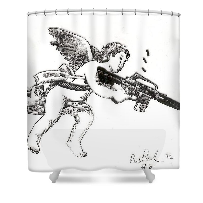 Cupid Shower Curtain featuring the drawing The Modern Cupid by Daniel A M Pustlauk