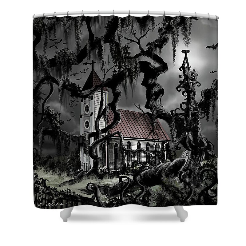James Christopher Hill Shower Curtain featuring the painting The Mortuary by James Hill