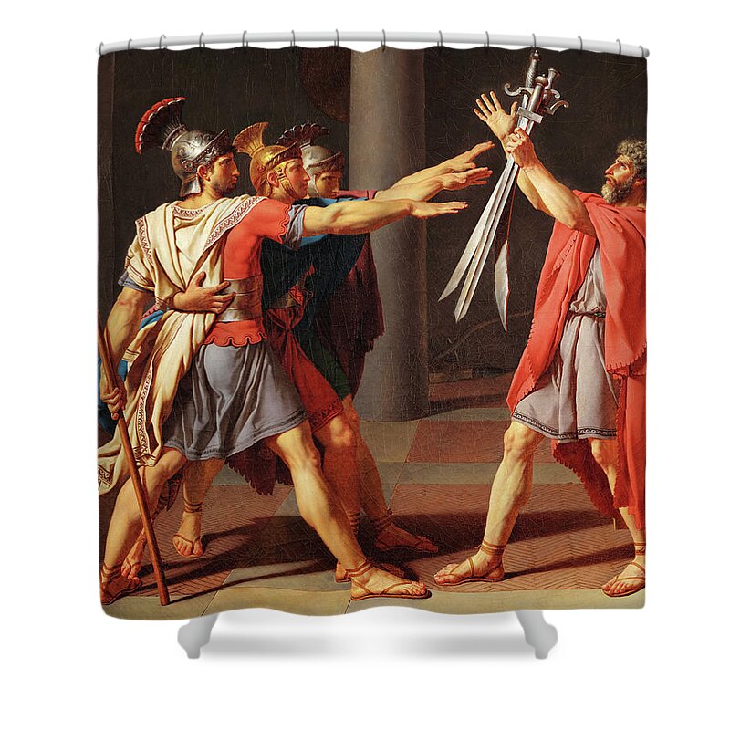 Jacques-louis David Shower Curtain featuring the painting The Oath of the Horatii, Horatii Brothers by Jacques-Louis David