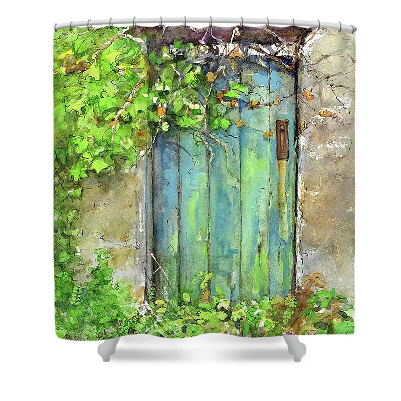 Garden Gate Shower Curtain featuring the painting The Old Garden Gate by Rebecca Matthews