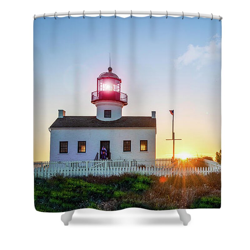 California Shower Curtain featuring the photograph The Old Point Loma Lighthouse at Sunset by David Levin
