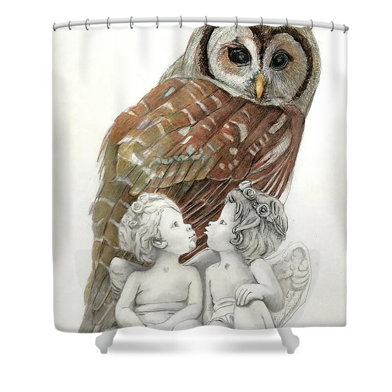 Prey Shower Curtain featuring the drawing The Owl-guardian or predator by Tim Ernst