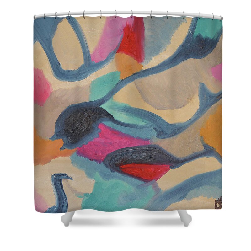 Blue Shower Curtain featuring the painting The Pebble Path by Anita Hummel
