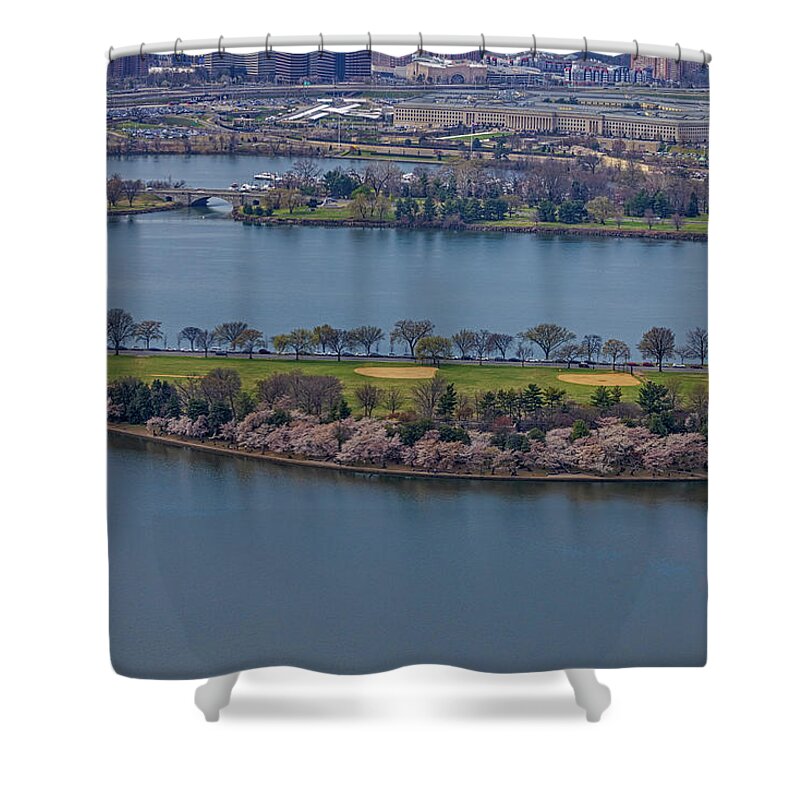 Washington Shower Curtain featuring the photograph The Pentagon Aerial by Susan Candelario