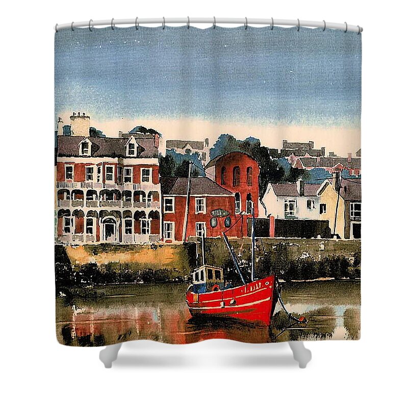 Kinsale Hotel Shower Curtain featuring the painting The Periwinkle , Kinsale, Co. Cork by Val Byrne