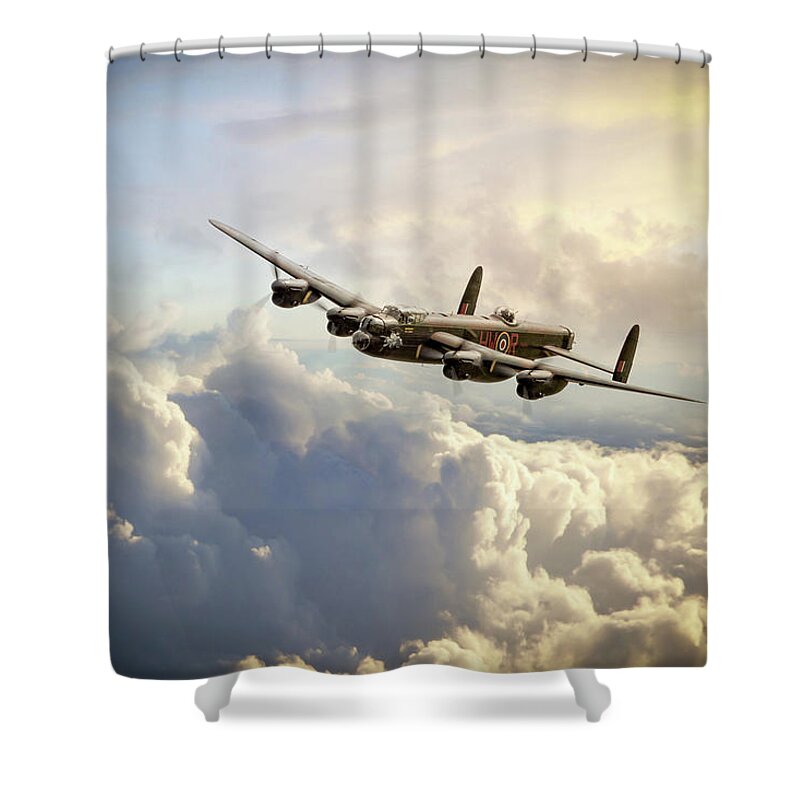 Avro Lancaster Bomber Shower Curtain featuring the digital art The Phantom - Lancaster Bomber by Airpower Art