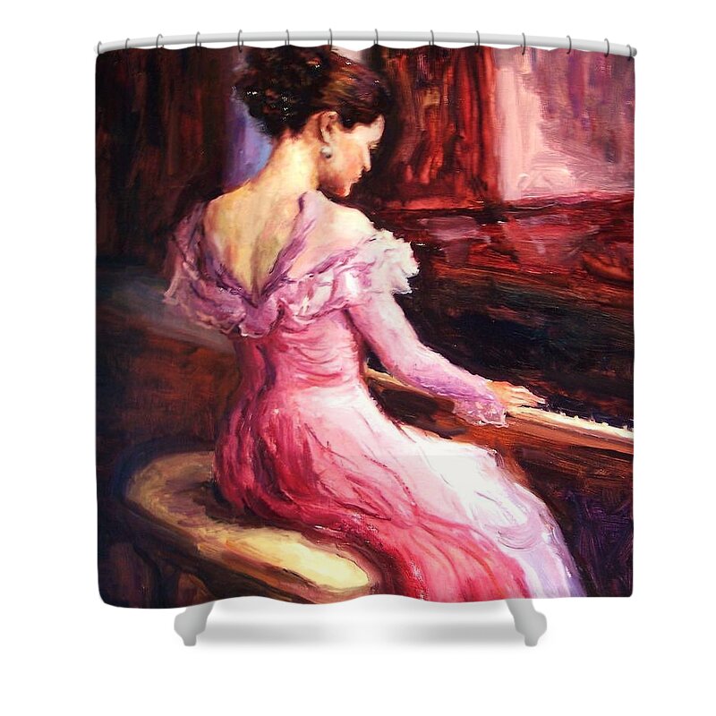 Impressionism Shower Curtain featuring the painting The Pianist by Ashlee Trcka