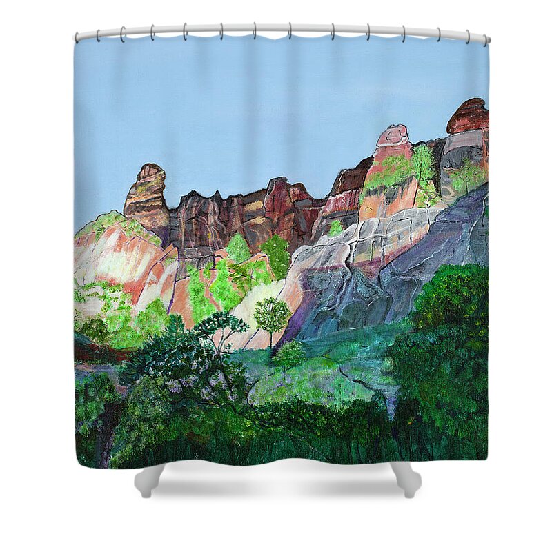 Landscape Shower Curtain featuring the painting The Pinnacles by Santana Star