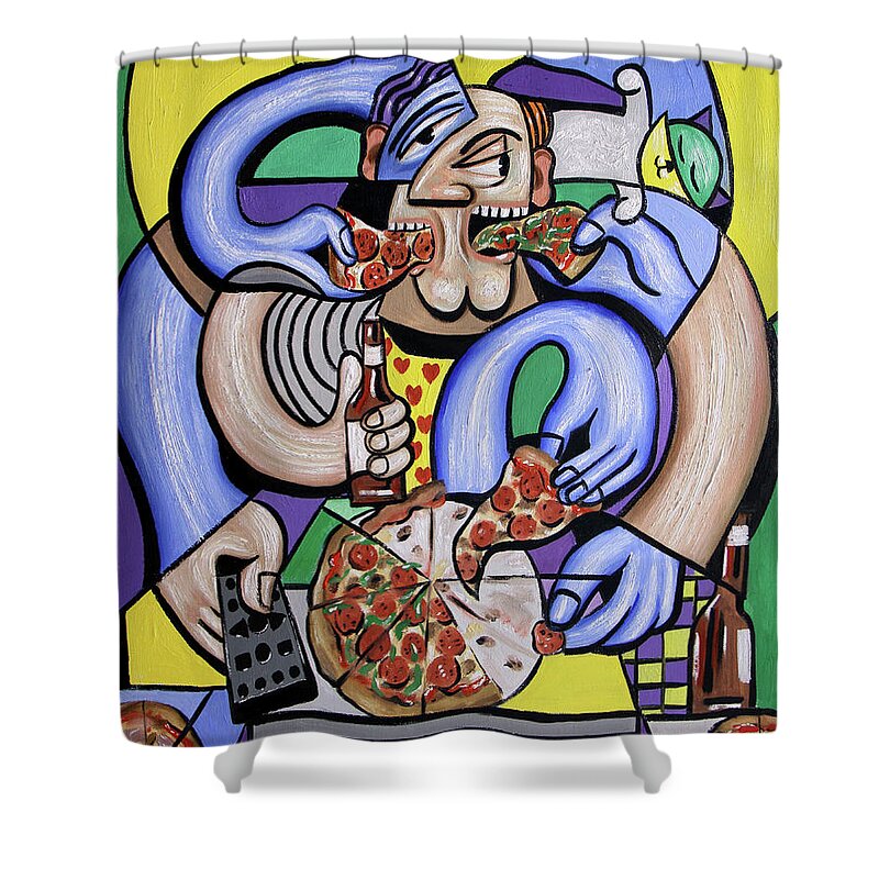 The Pizzaholic Shower Curtain featuring the painting The Pizzaholic by Anthony Falbo