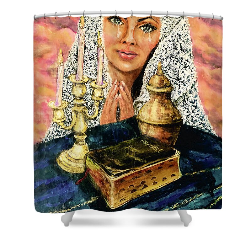 Prayer Shower Curtain featuring the painting A Prayer by Bonnie Marie