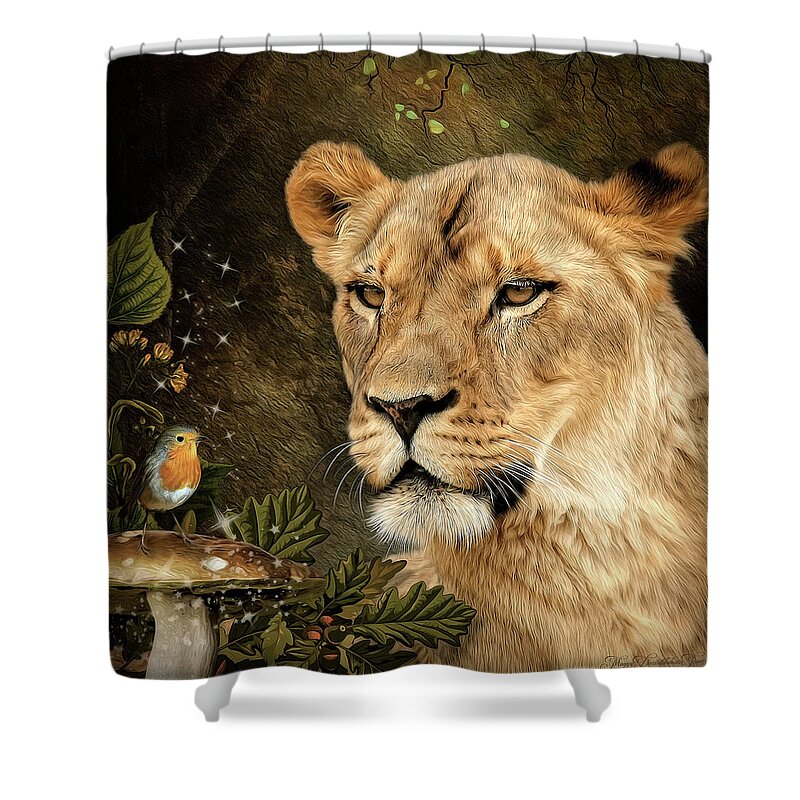 Lioness Shower Curtain featuring the digital art The Queen by Maggy Pease