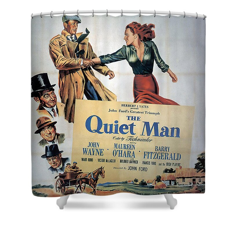 Synopsis Shower Curtain featuring the mixed media ''The Quiet Man'', with John Wayne and Maureen O'hara, 1952 by Movie World Posters