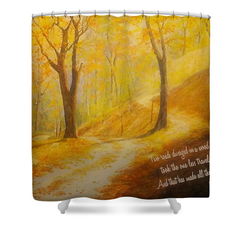 New England Shower Curtain featuring the painting The Road Less Taken by ML McCormick