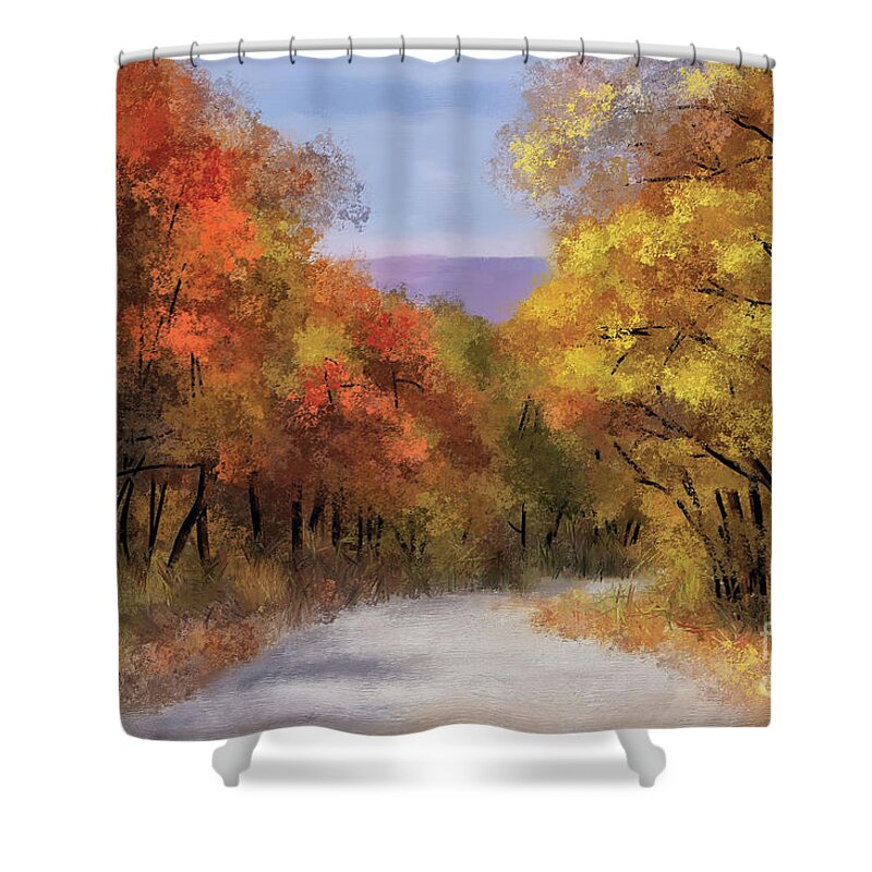 Autumn Shower Curtain featuring the digital art The Road To Blue Knob by Lois Bryan