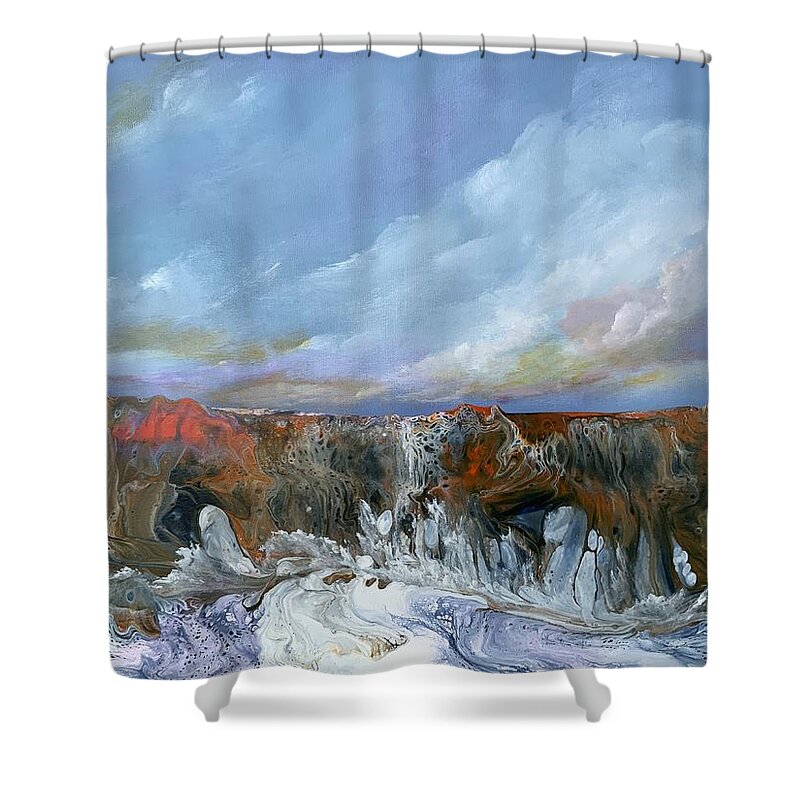 Landscape Shower Curtain featuring the painting The Rock by Soraya Silvestri