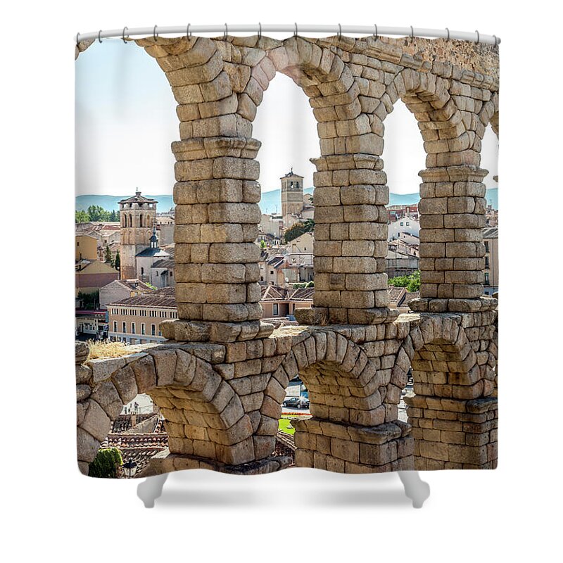 Spain Shower Curtain featuring the photograph The Roman Aqueduct in Segovia by W Chris Fooshee
