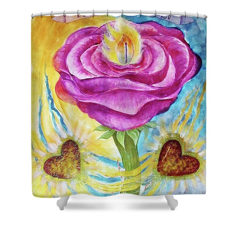 Am I Shower Curtain featuring the painting The Rose and Its Thorns Love the Whole Self by Feather Redfox