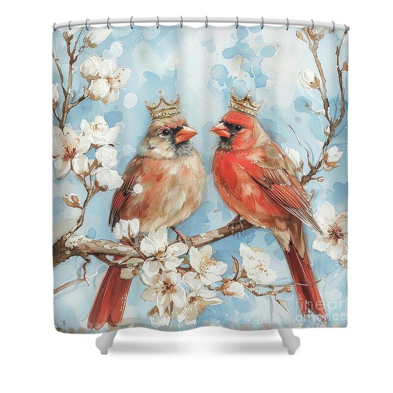 Cardinals Shower Curtain featuring the painting The Royal Cardinals by Tina LeCour