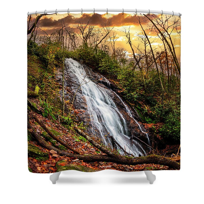 Andrews Shower Curtain featuring the photograph The Rufus Morgan Waterfall at Dawn by Debra and Dave Vanderlaan