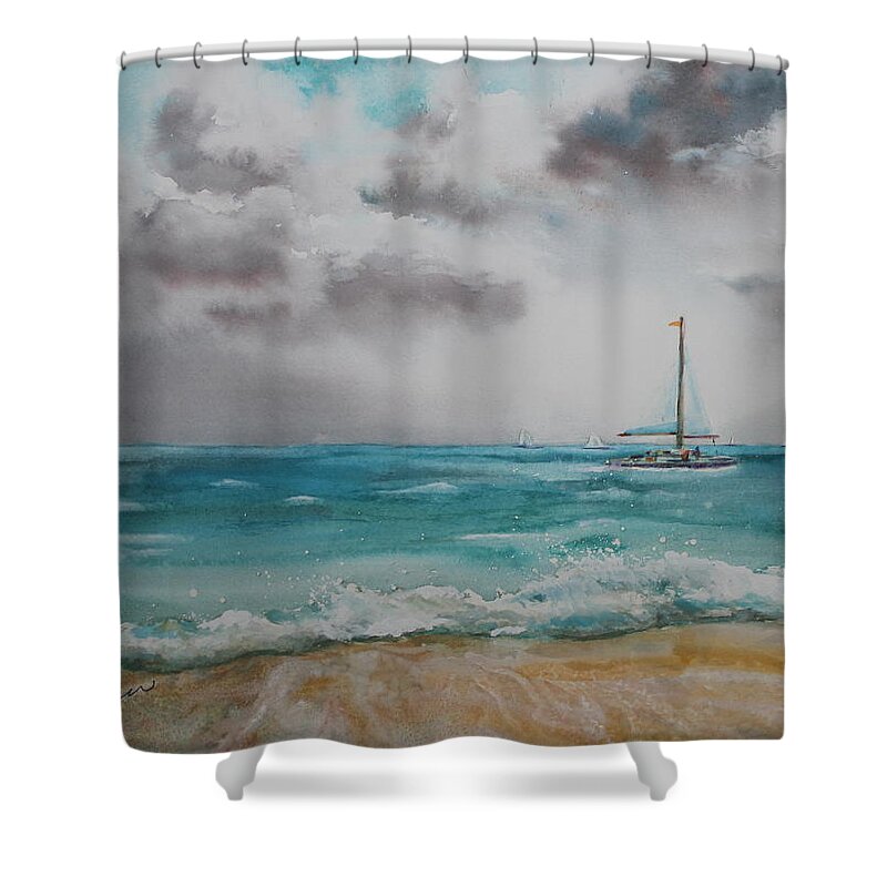 Sailboat Shower Curtain featuring the painting The Sailing Lesson by Ruth Kamenev