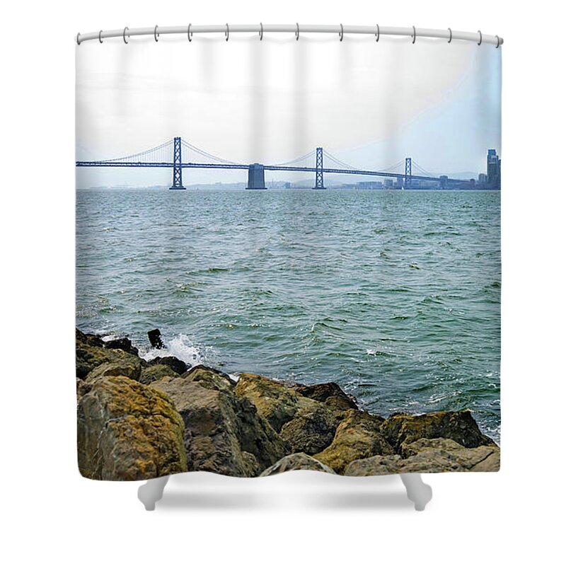 Wingsdomain Shower Curtain featuring the photograph The San Francisco Oakland Bay Bridge DSC7010 by Wingsdomain Art and Photography