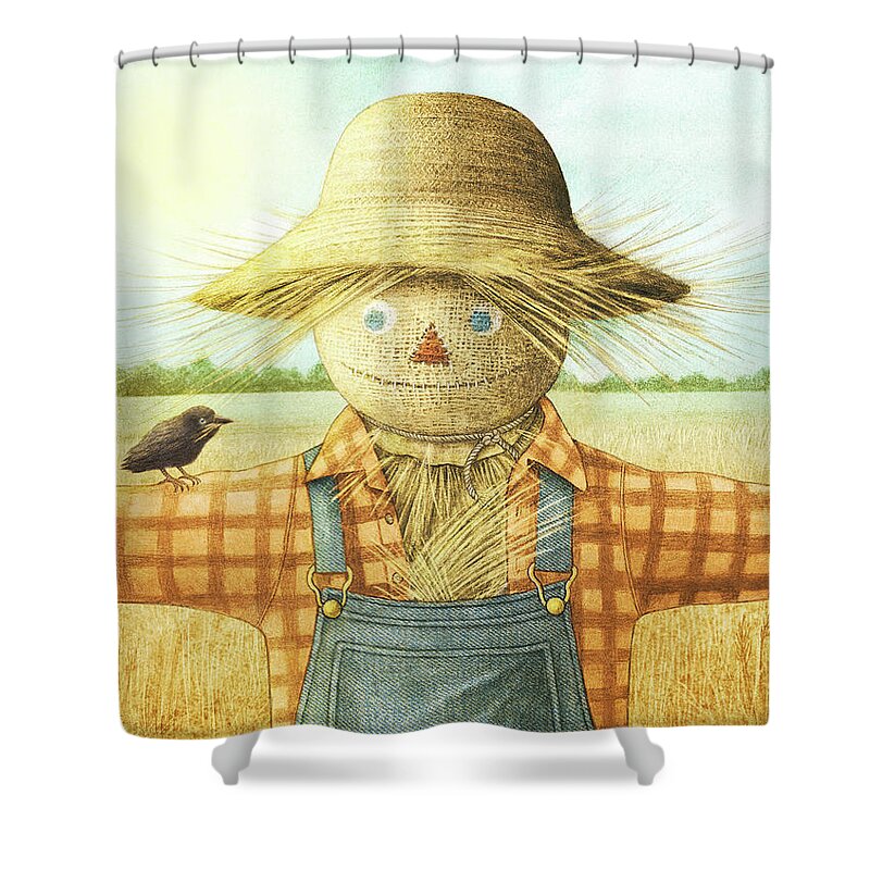 Scarecrow Shower Curtain featuring the drawing The Scarecrow by Eric Fan