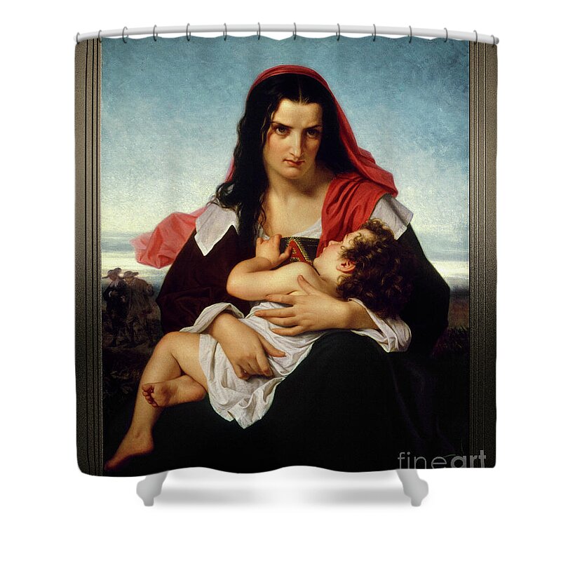 The Scarlet Letter Shower Curtain featuring the painting The Scarlet Letter by Hugues Merle by Rolando Burbon