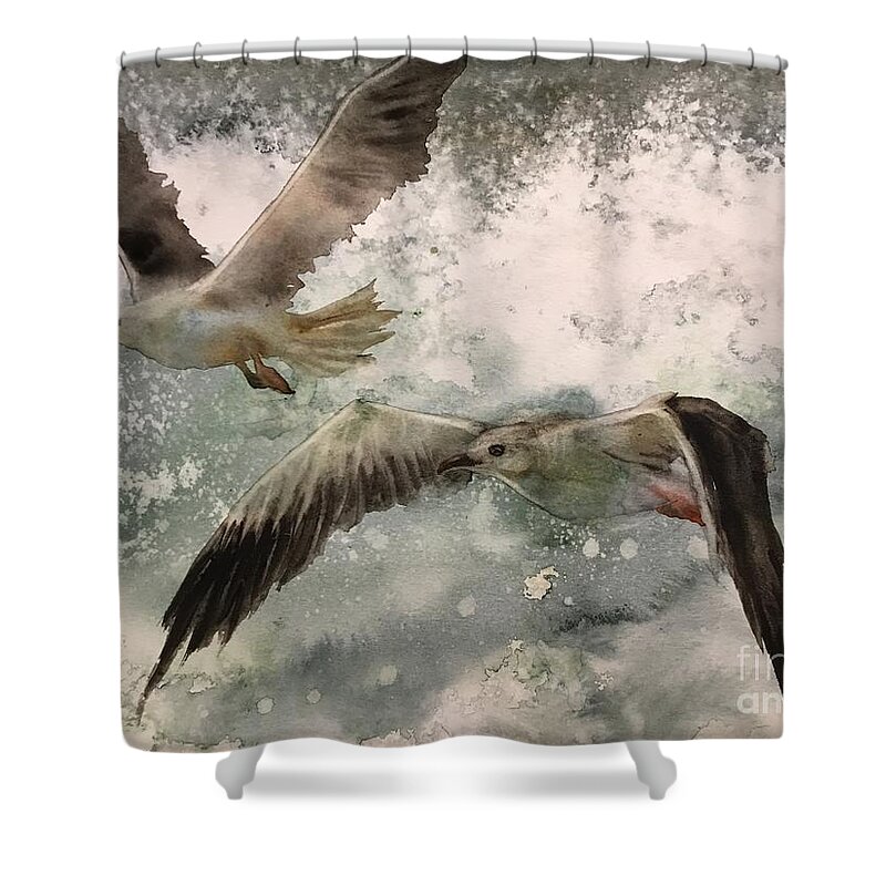 It Is The Transparent Watercolor Painting Shower Curtain featuring the painting The seagulls by Han in Huang wong