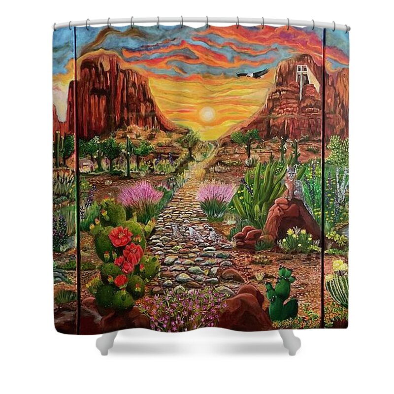 Sedona Shower Curtain featuring the painting The Sedonian Paradise by Patricia Arroyo