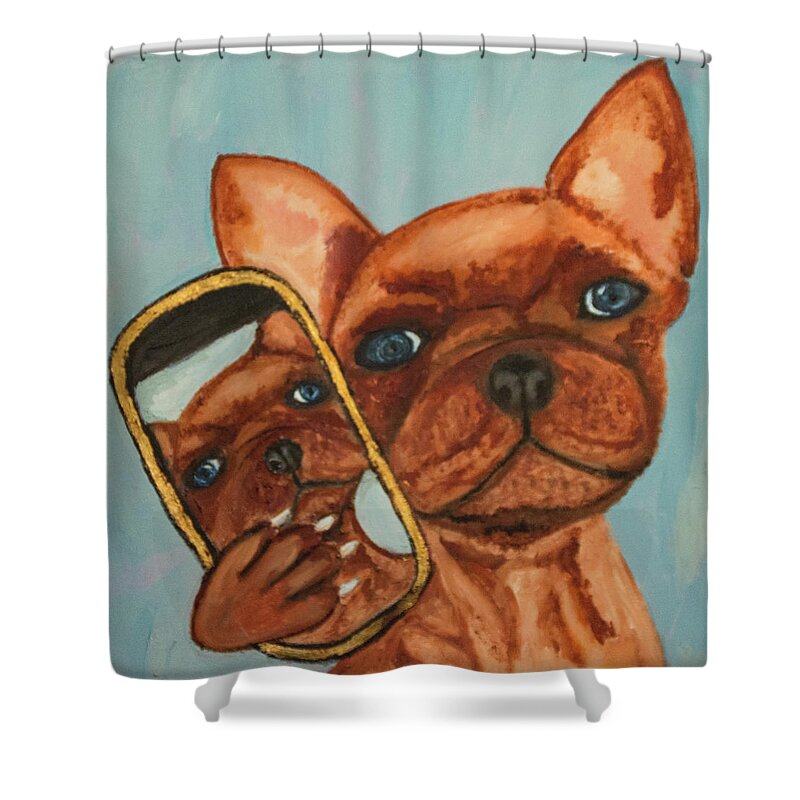 Dogs Shower Curtain featuring the painting The Selfie by Anita Hummel