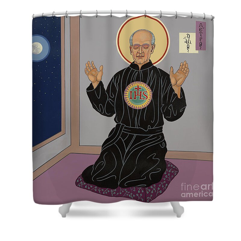 The Servant Of God Father Pedro Arrupe Shower Curtain featuring the painting The Servant of God Father Pedro Arrupe, SJ 319 by William Hart McNichols