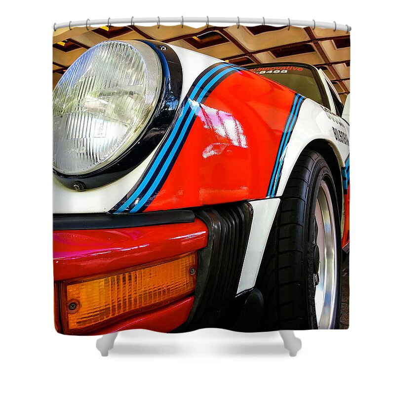 Porsche 911 Shower Curtain featuring the photograph The Shine of a Porche Road Racer by Pheasant Run Gallery