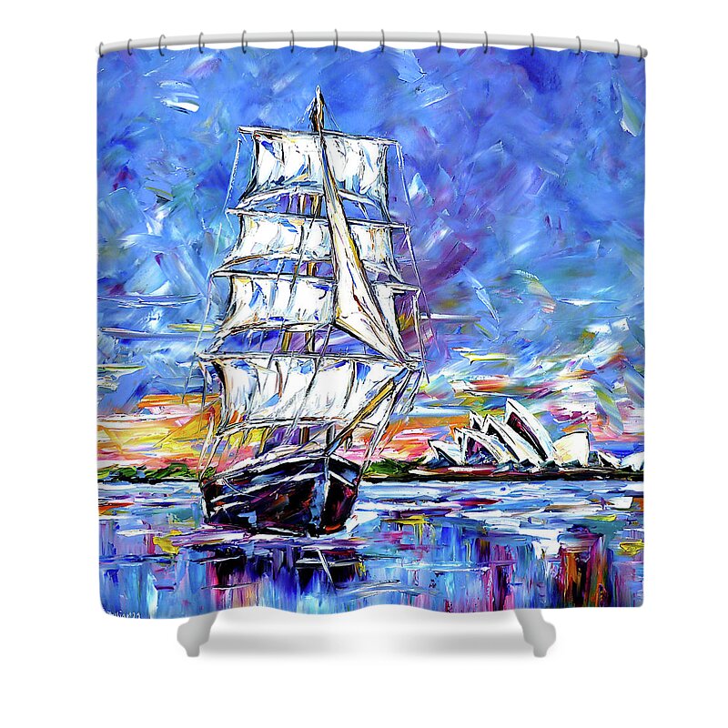 Sydney Opera House Shower Curtain featuring the painting The Ship Off Sydney by Mirek Kuzniar