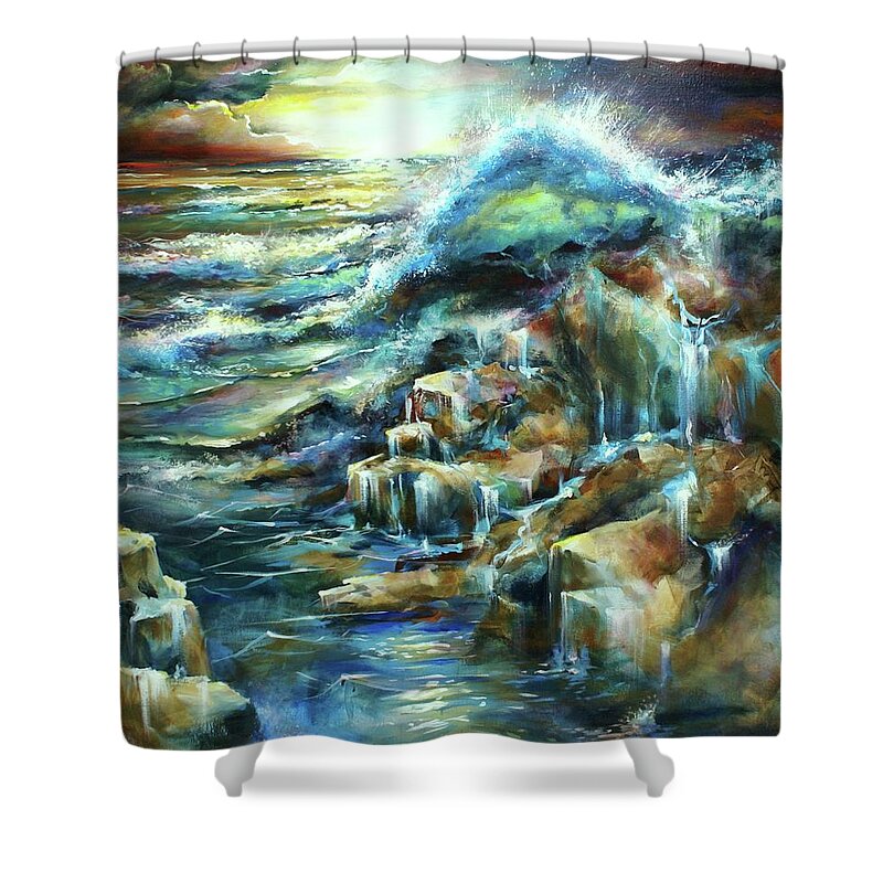 Nautical Shower Curtain featuring the painting The Shoreline by Michael Lang