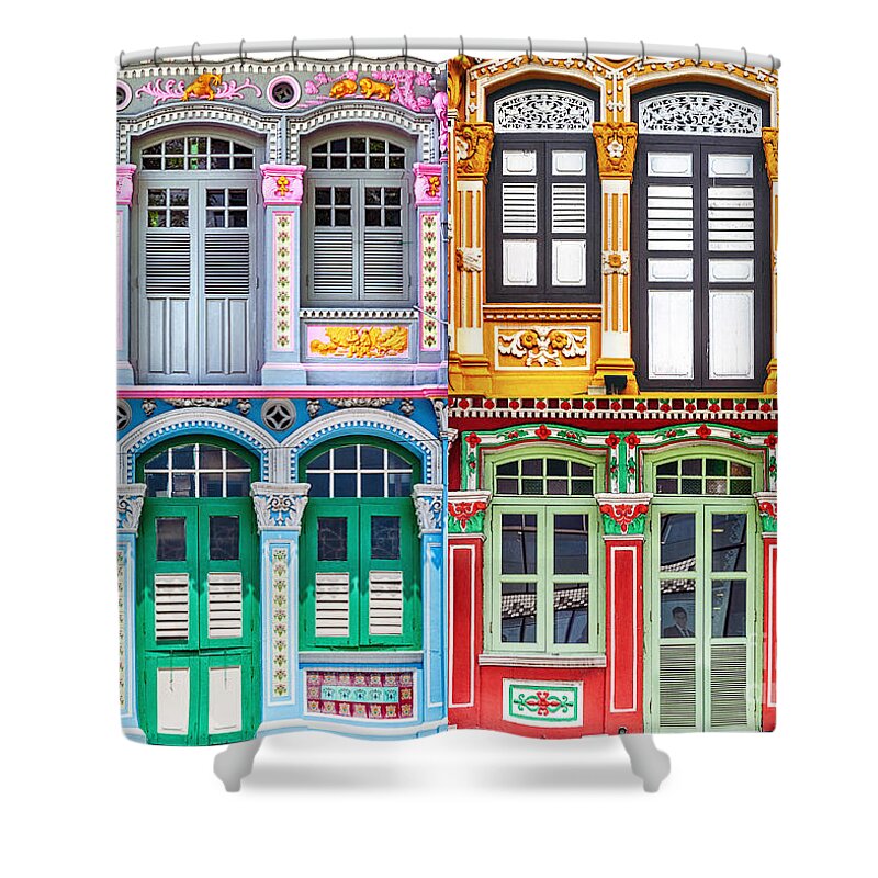 Singapore Shower Curtain featuring the photograph The Singapore Shophouse 1 by John Seaton Callahan