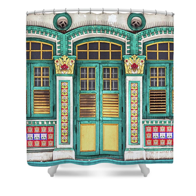 Singapore Shower Curtain featuring the photograph The Singapore Shophouse 15 by John Seaton Callahan