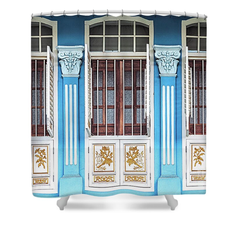 Singapore Shower Curtain featuring the photograph The Singapore Shophouse 37 by John Seaton Callahan
