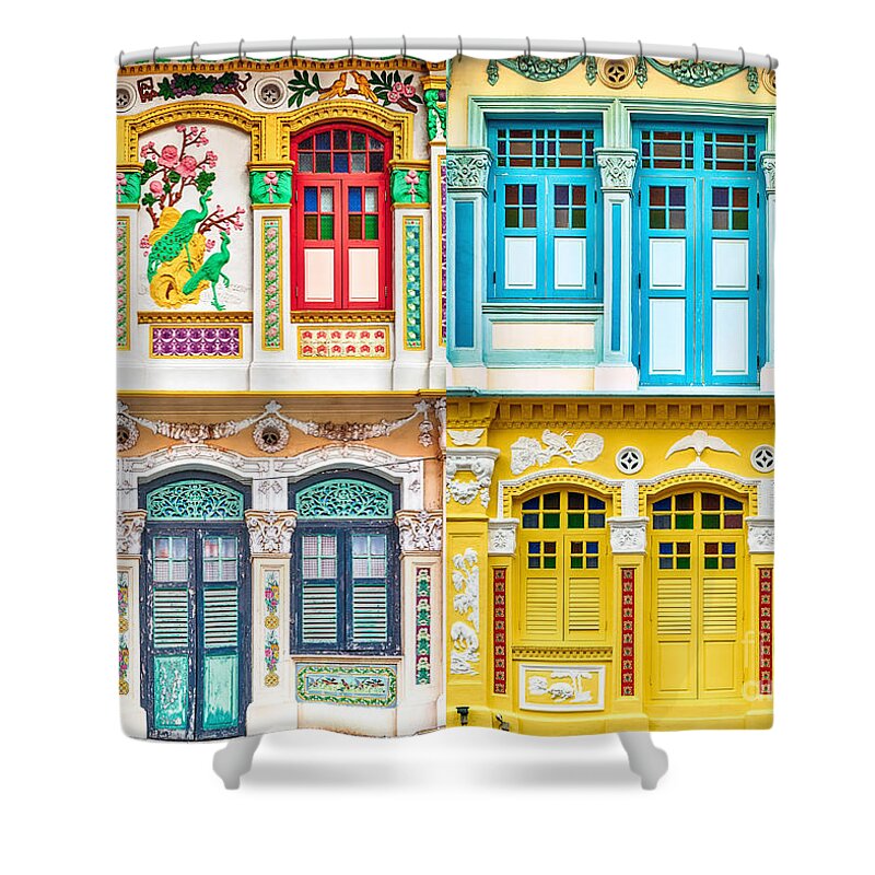 Singapore Shower Curtain featuring the photograph The Singapore Shophouse 9 by John Seaton Callahan