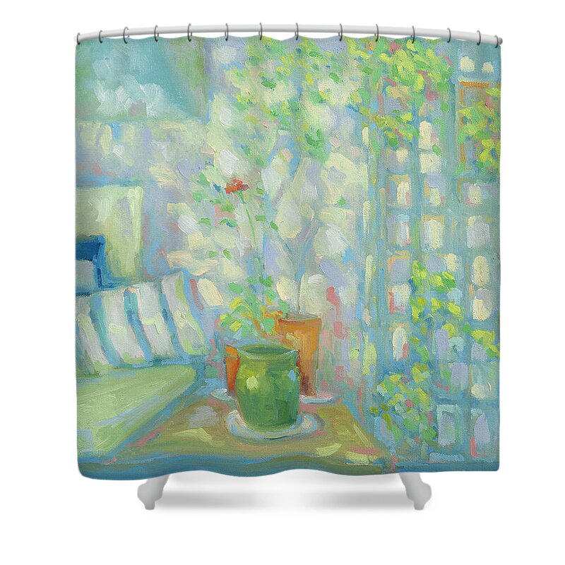 Garden Shower Curtain featuring the painting The Single Hibiscus by Roger Clarke