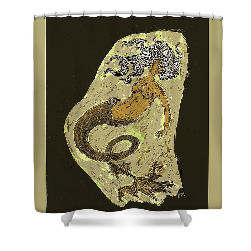 Siren Shower Curtain featuring the drawing The Siren by Branwen Drew